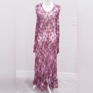 Free People Intimately Sheer Lace Plaid Floral Long Sleeve Maxi Size Small